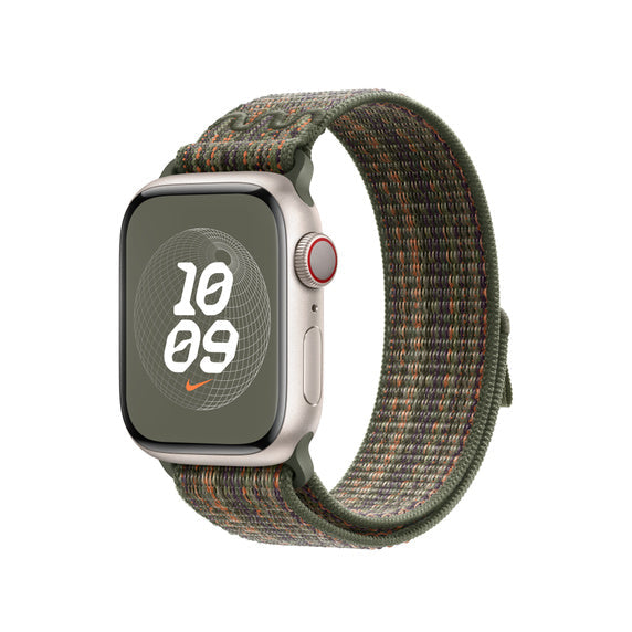 42mm-44mm-45mm-49mm Nylon Nike Sport Loop Straps For Smart Watch Series 9/Ultra/Ultra 2 - Sequoia/Orange Original Product