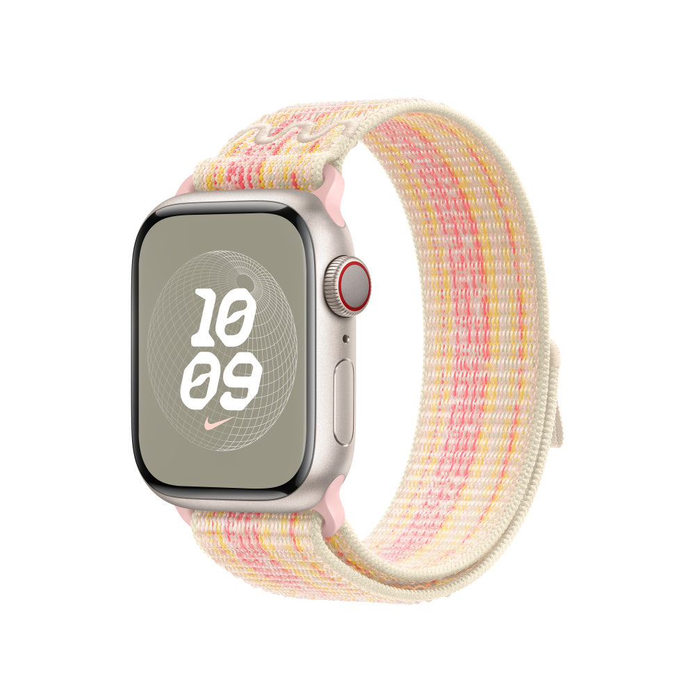 42mm-44mm-45mm-49mm Nylon Nike Sport Loop Straps For Smart Watch Series 9/Ultra/Ultra 2 - Starlight/Pink Original Product