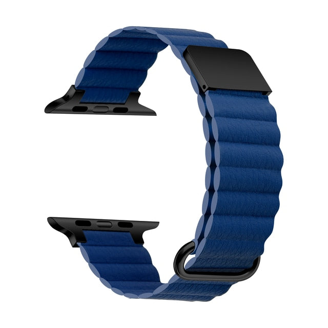 42/44/45/49mm Apple Watch Metal Magnetic Leather Strap - Midnight Blue Original Product Front View - OnlineExpo.pk