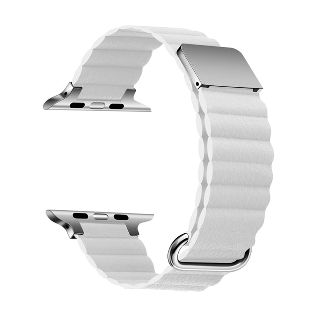 42/44/45/49mm Apple Watch Metal Magnetic Leather Strap - White Original Product Front View - OnlineExpo.pk