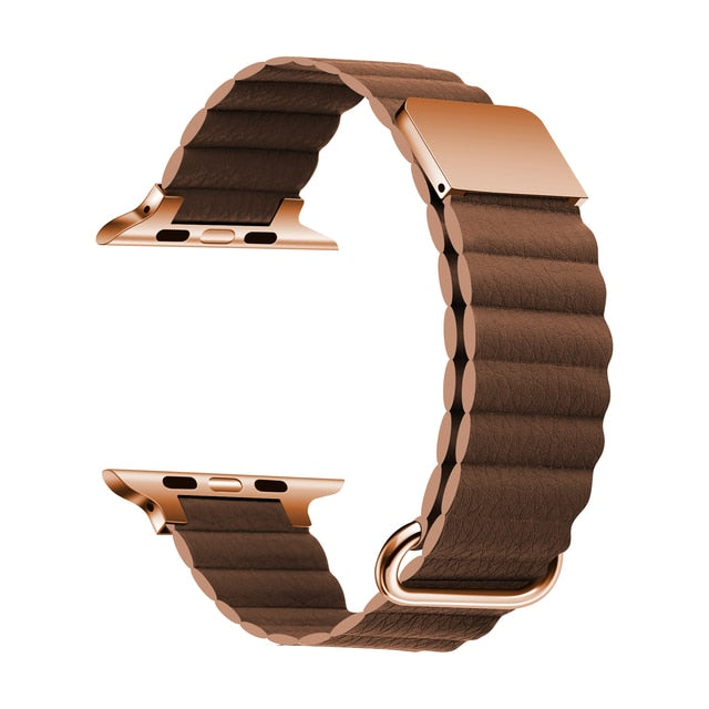 42/44/45/49mm Apple Watch Metal Magnetic Leather Strap - Brown Original Product Front View - OnlineExpo.pk