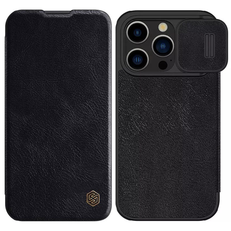 iPhone 15 Pro Max QIN Pro Series Flip Leather Case by NILLKIN - Black Original Product Front View - OnlineExpo.pk