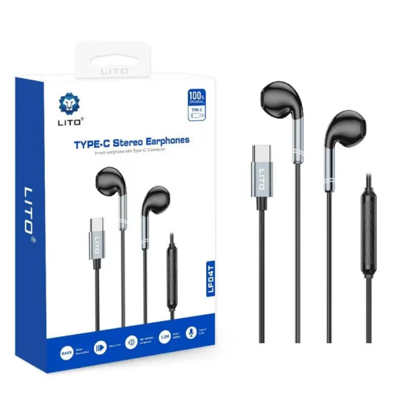 LITO LF04T Type-C Stereo Earphones with Mic | Wired Earphones – LITO Original Product Front View - OnlineExpo.pk