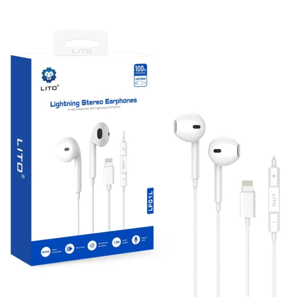LITO LF01L Lightning AUX Earphones | Wired Earphones – LITO Original Product Front View - OnlineExpo.pk
