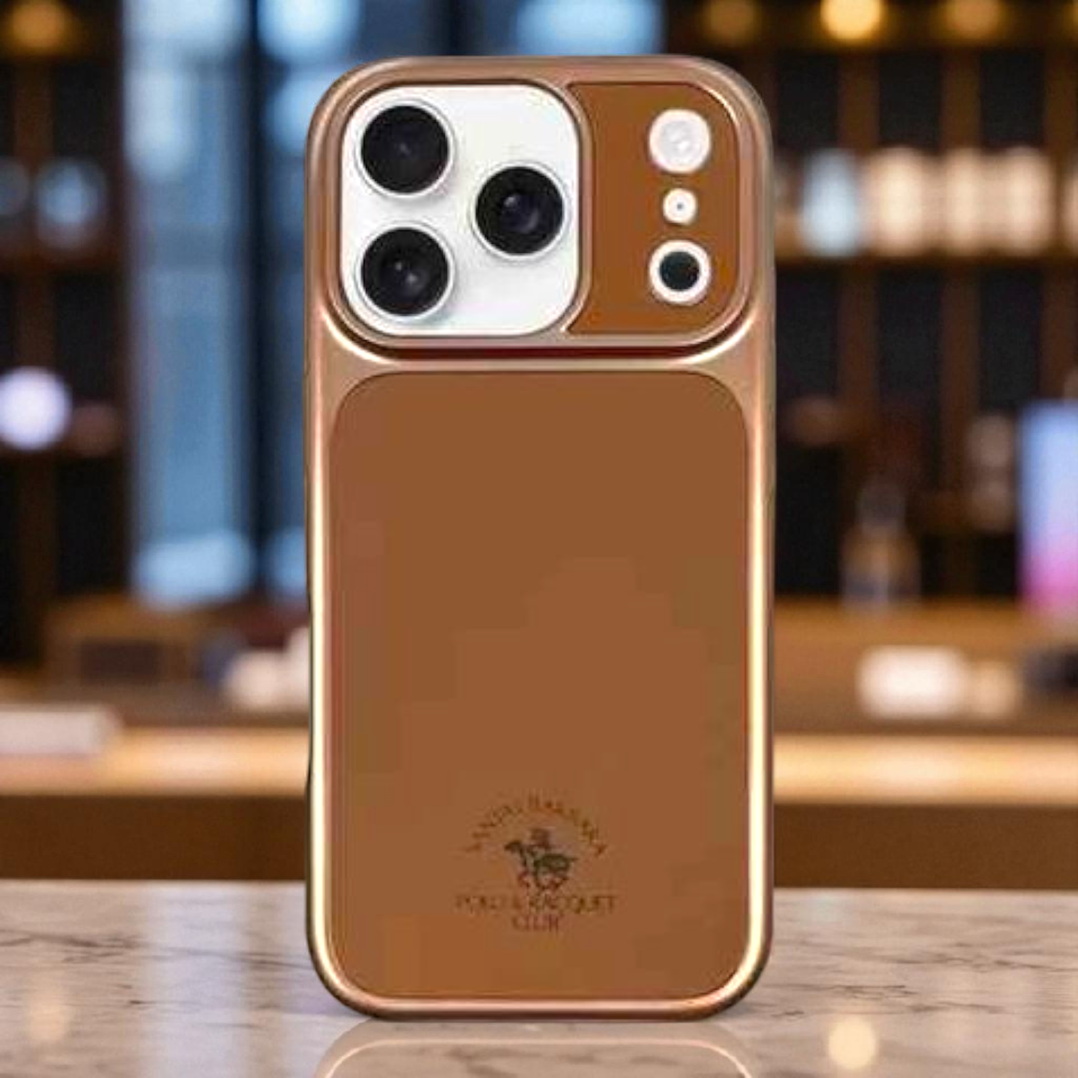 iPhone 18 Pro Max Santa Barbara Polo Primo Series Leather Magsafe Case With Camera Protection Gold Original Product Front