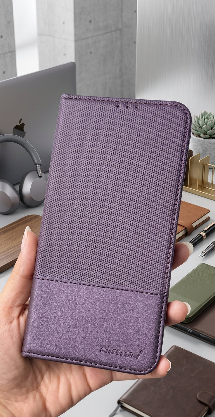 Nillkin Leather Book Case with Card Slot – iPhone & Samsung | Flip Cover with Magnetic Closure View 5 - OnlineExpo.pk