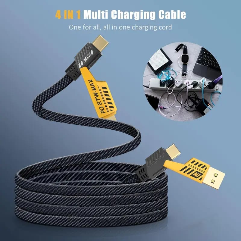 4 In 1 Multi USB PD Charging Cable (Type-C To C, C To Lightning, USB To C, USB To Lightning) View 3 - OnlineExpo.pk