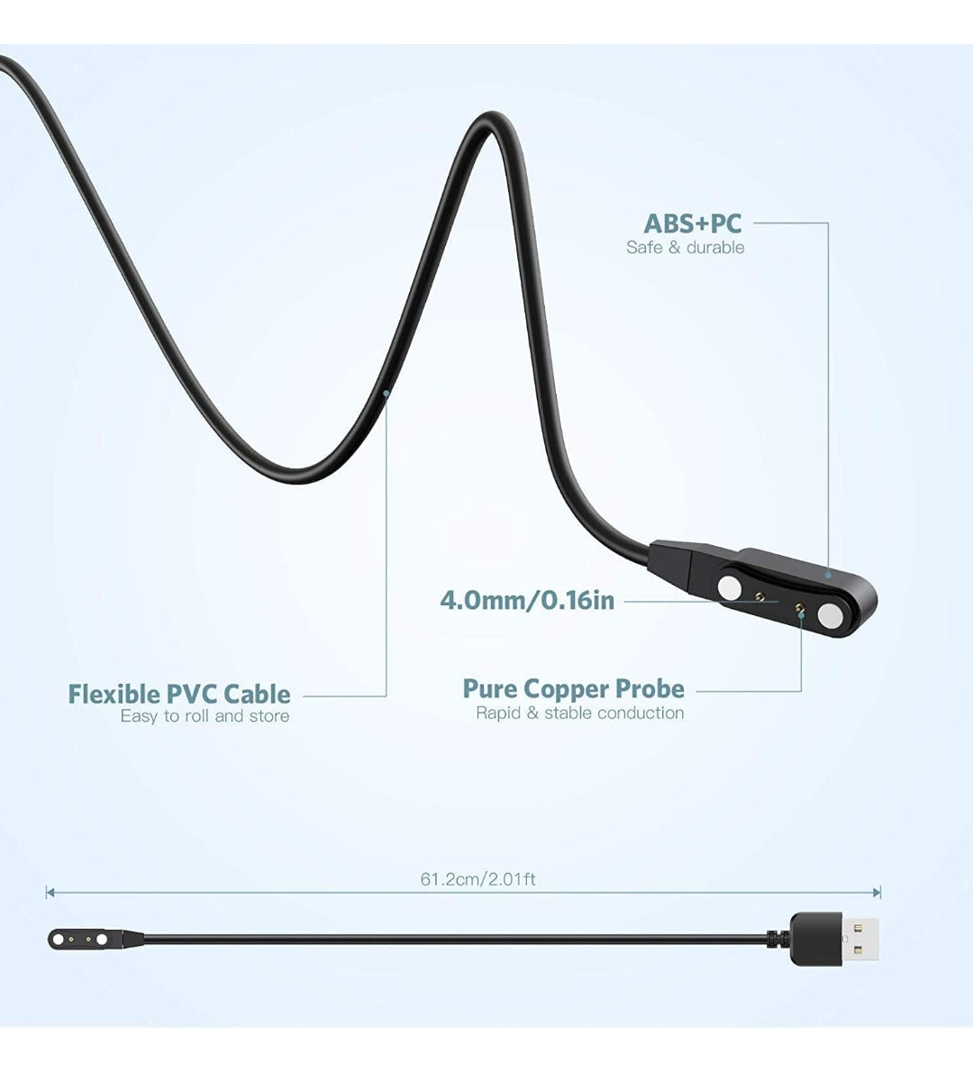 Smart Watch Universal Charger Magnetic 4mm, Smartwatch 2 Pin Magnetic Suction Replacement Charger Cable for da fit Smart Watch, Charging Distance View 5 - OnlineExpo.pk