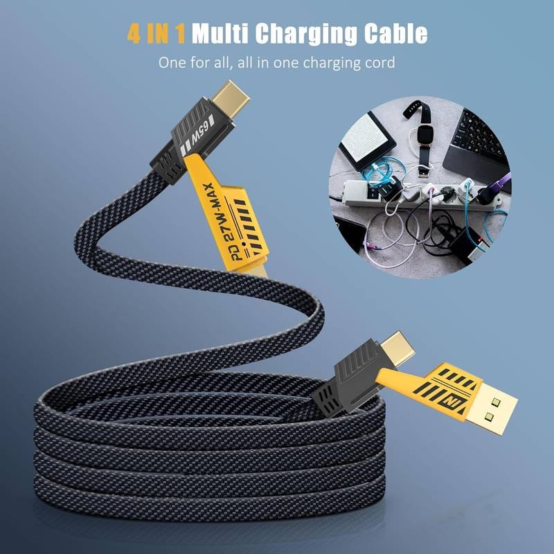 4 In 1 Multi USB PD Charging Cable (Type-C To C, C To Lightning, USB To C, USB To Lightning) View 5 - OnlineExpo.pk