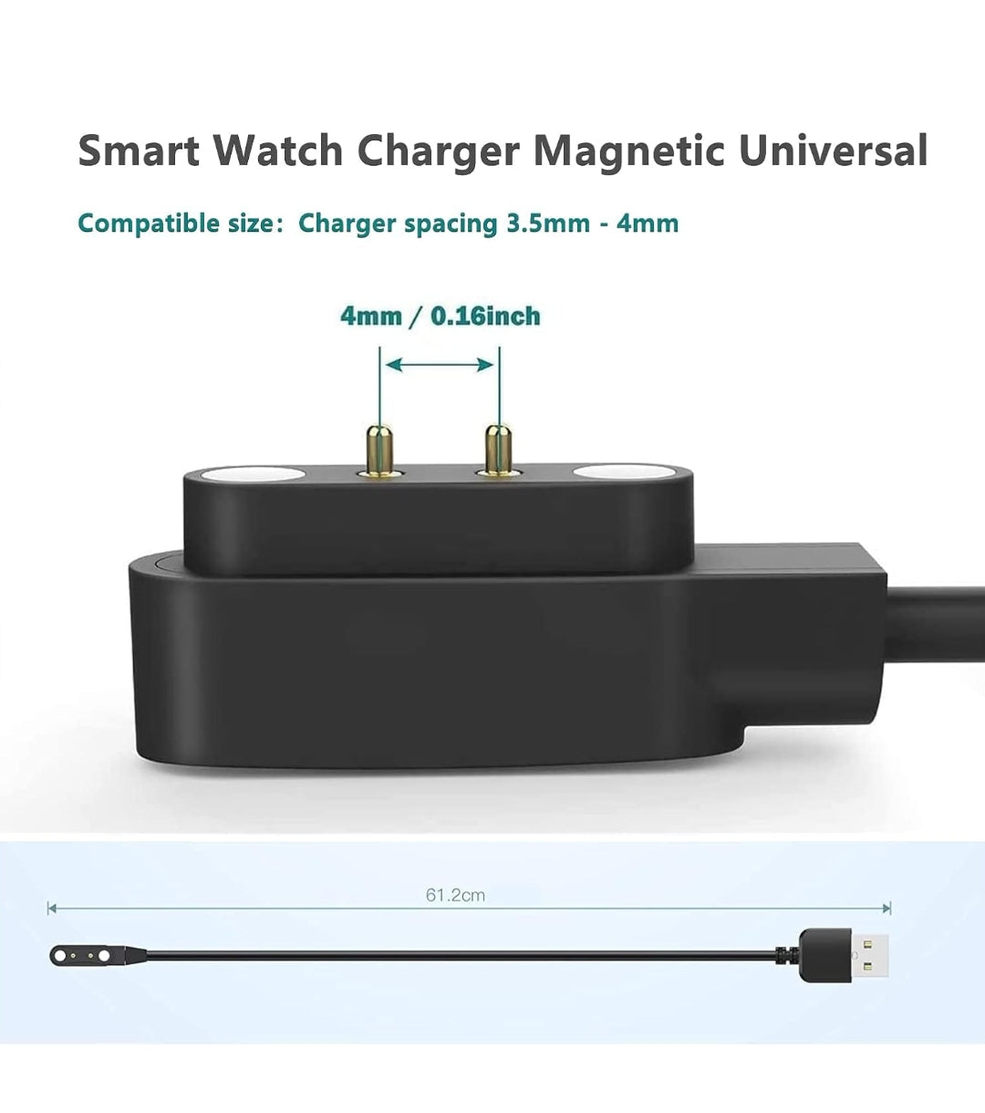 Smart Watch Universal Charger Magnetic 4mm, Smartwatch 2 Pin Magnetic Suction Replacement Charger Cable for da fit Smart Watch, Charging Distance View 2 - OnlineExpo.pk