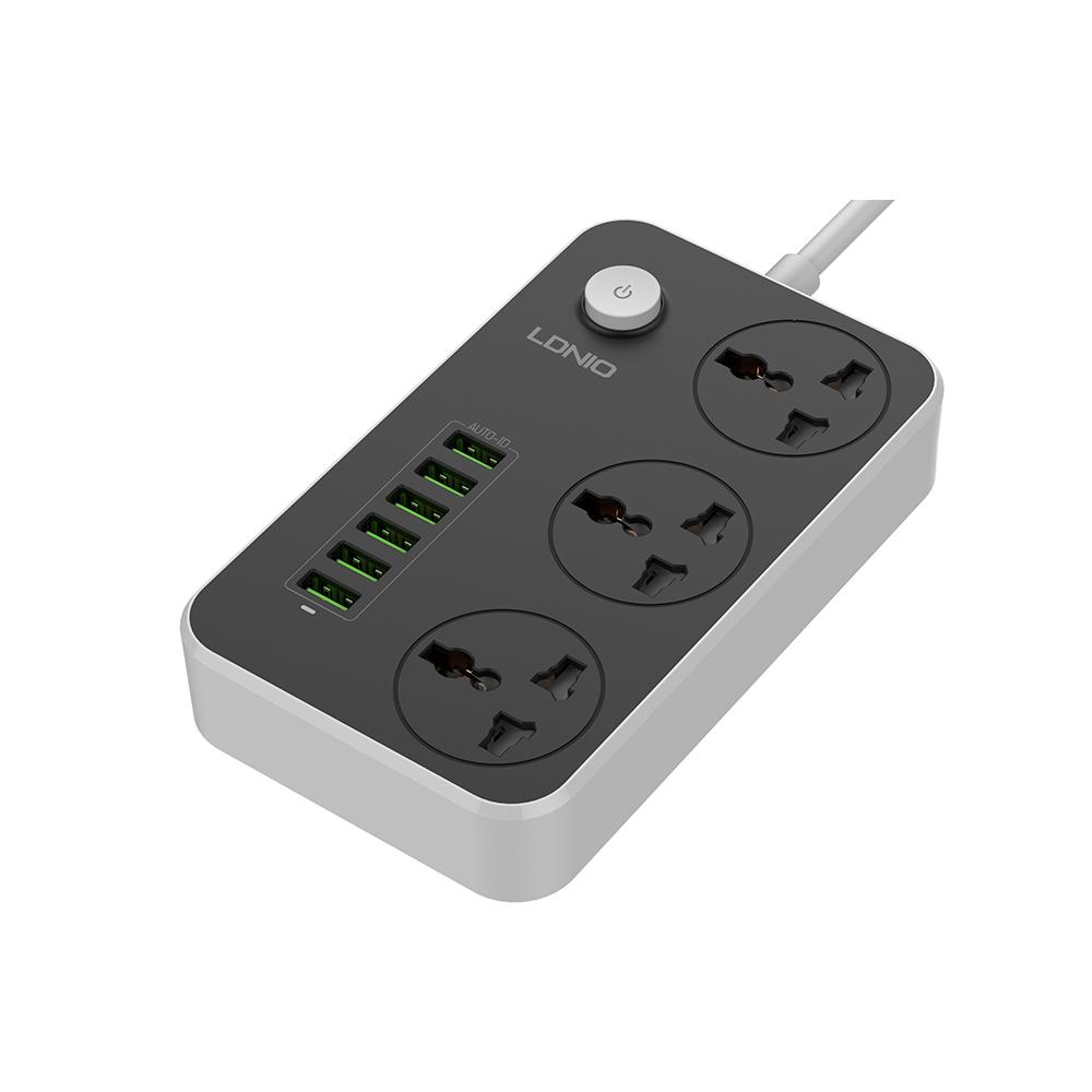 LDNIO SC3604 3 Port + 6 USB Universal Power Socket - Black View 1 - OnlineExpo.pk