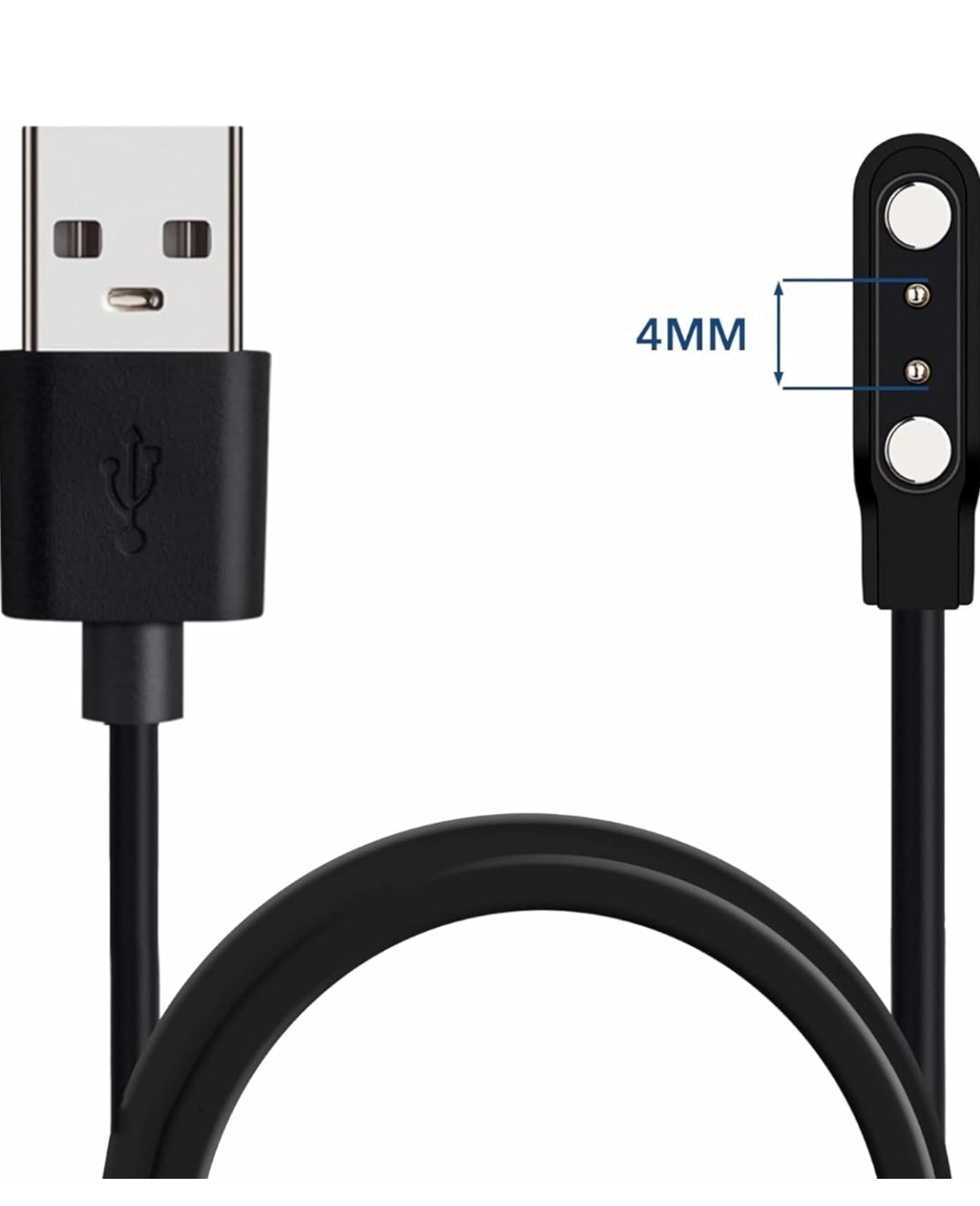Smart Watch Universal Charger Magnetic 4mm, Smartwatch 2 Pin Magnetic Suction Replacement Charger Cable for da fit Smart Watch, Charging Distance of Watch is Compatible 3.8mm-4.2mm Original Product Front View - OnlineExpo.pk