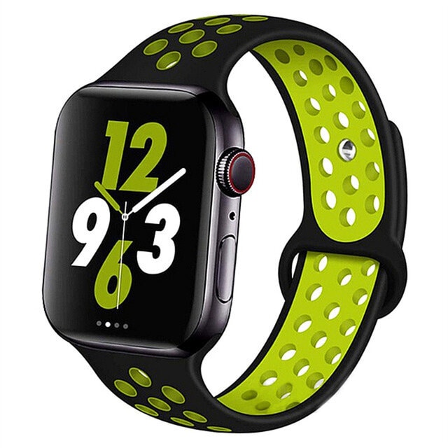 42mm 44mm 45mm 49mm Nike Sports Straps Apple Smart Watch - Black Yellow Original Product Front View - OnlineExpo.pk