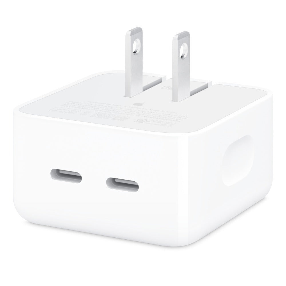 Original Apple 35W Dual USB-C Port 2 Pin Compact Power Adapter - White Original Product Front View - OnlineExpo.pk