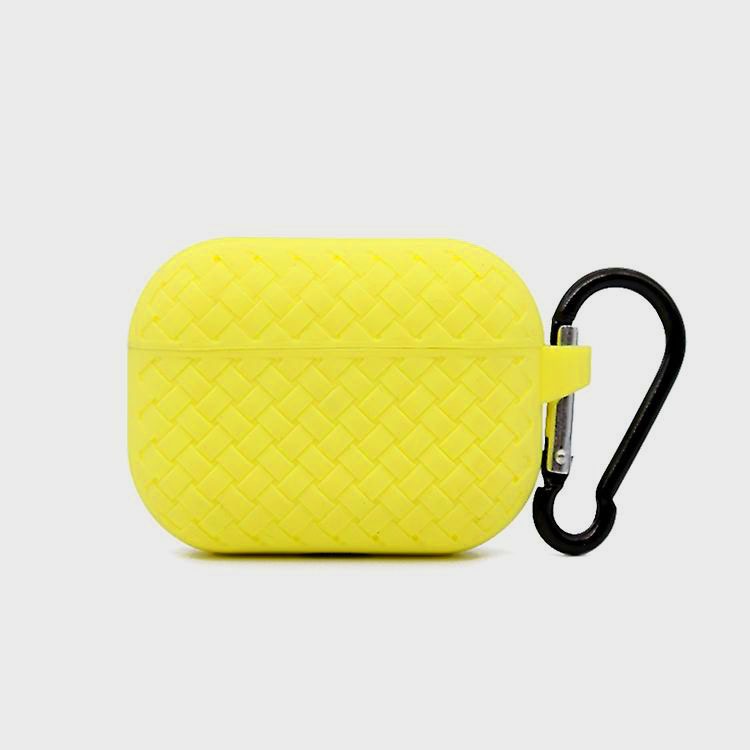 Airpods Pro 2022 / 2019 Woven Pattern Silicone Soft Case - Yellow Original Product Front View - OnlineExpo.pk