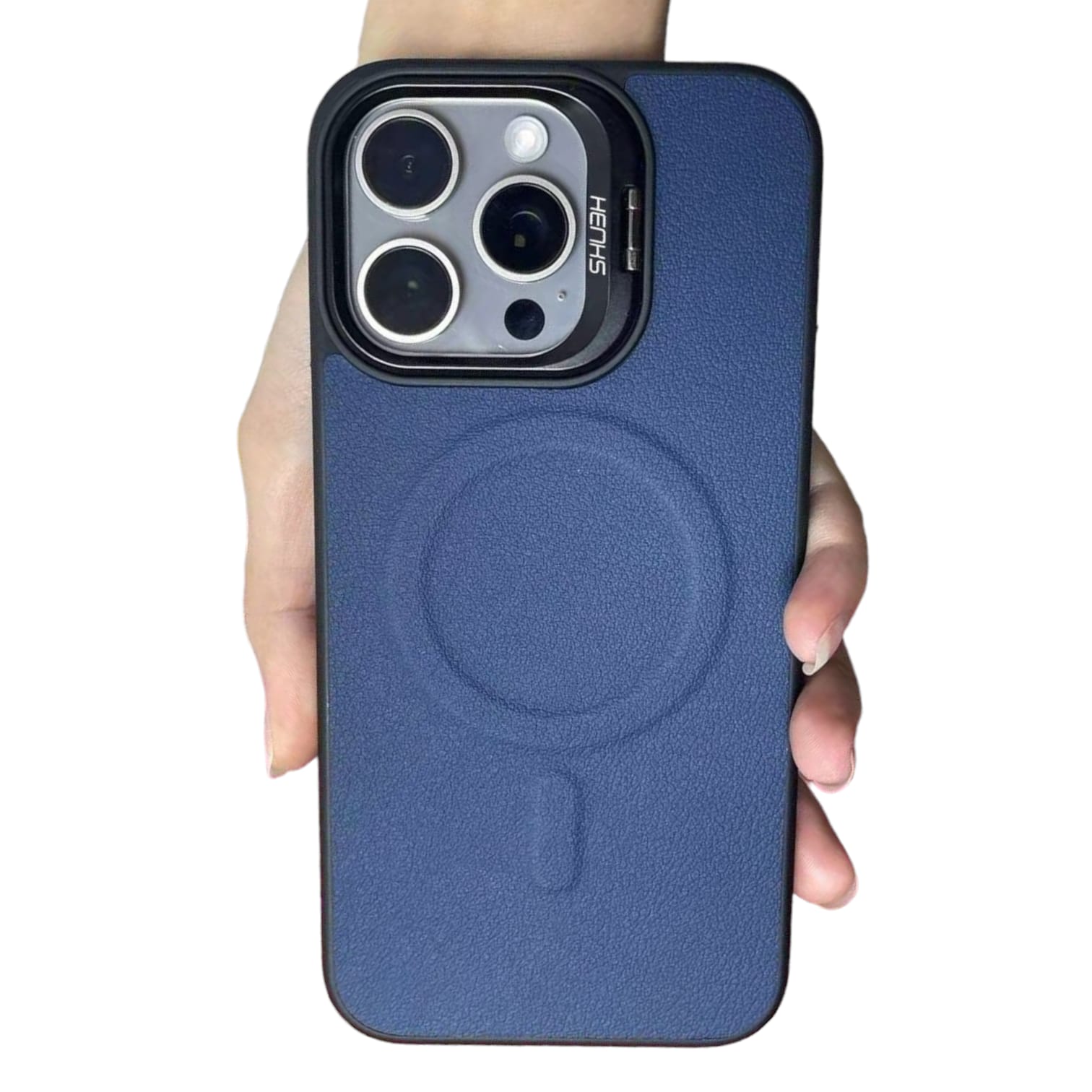 iPhone 15 Pro Henks Leather Case with MagSafe - Blue Original Product Front View - OnlineExpo.pk