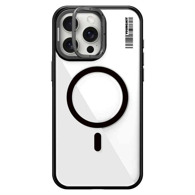 iPhone 15 Pro Max Youngkit Crystal Grid Series Magsafe Case - Black Original Product Front View - OnlineExpo.pk
