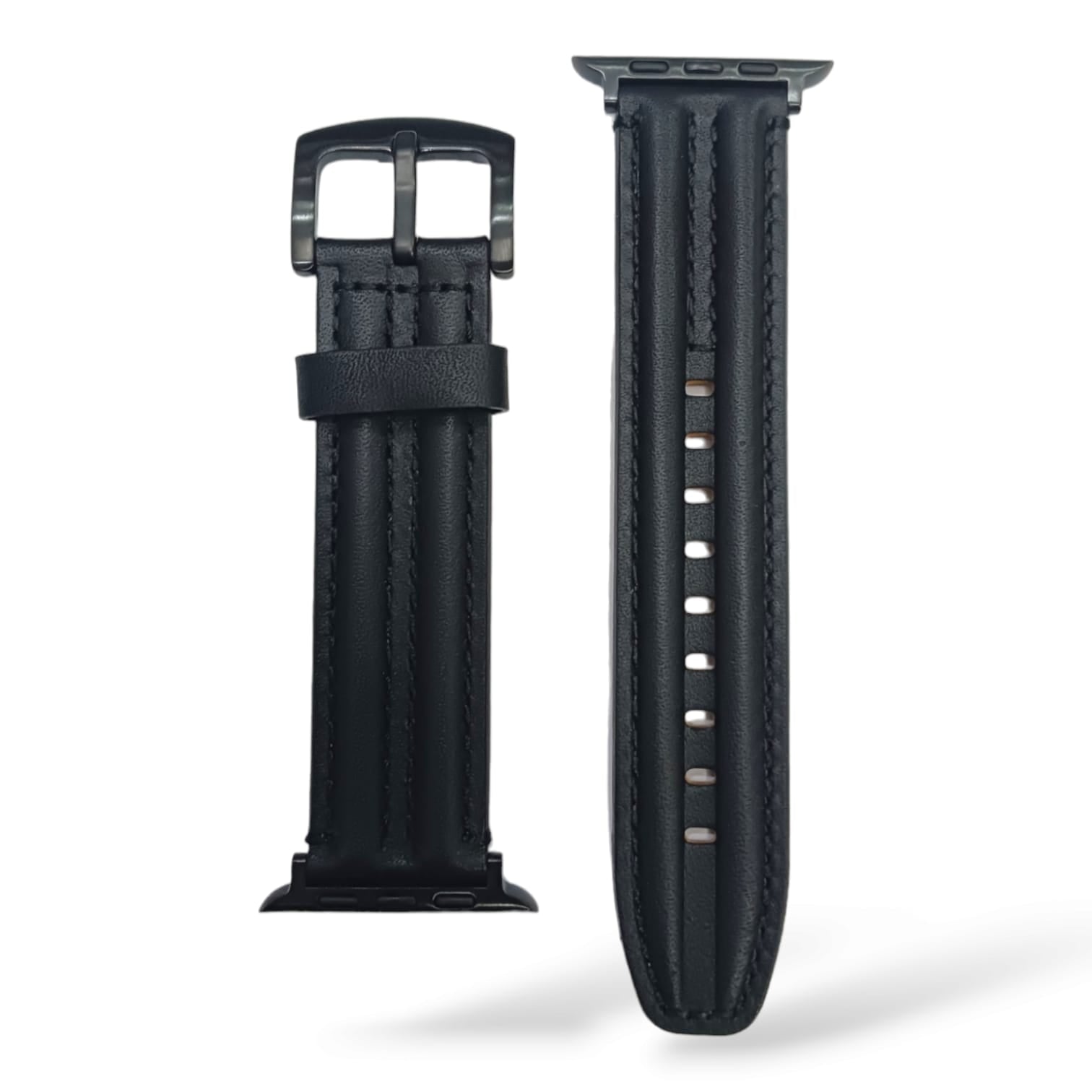 42mm-44mm-45mm-49mm EasyFit Leather Strap For Smartwatch - Black Original Product Front View - OnlineExpo.pk