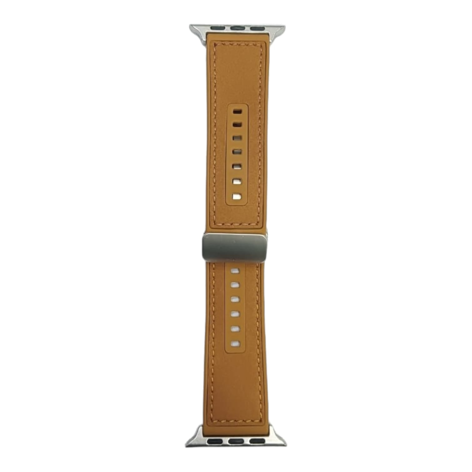 42mm-44mm-45mm-49mm Leather Lock Style Silicone Straps For Smartwatch - Brown Original Product Front View - OnlineExpo.pk