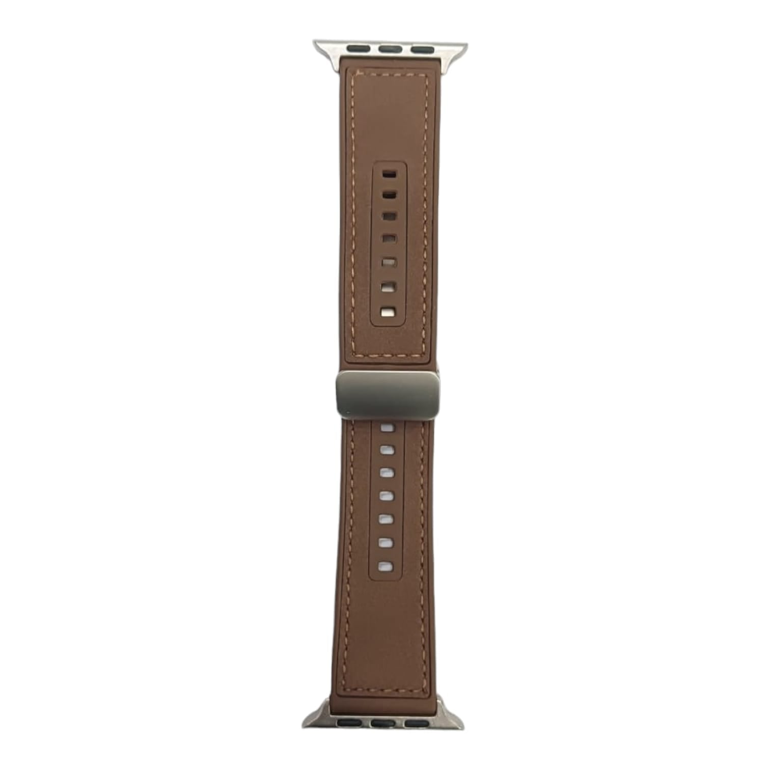 42mm-44mm-45mm-49mm Leather Lock Style Silicone Straps For Smartwatch - Dark Brown Original Product Front View