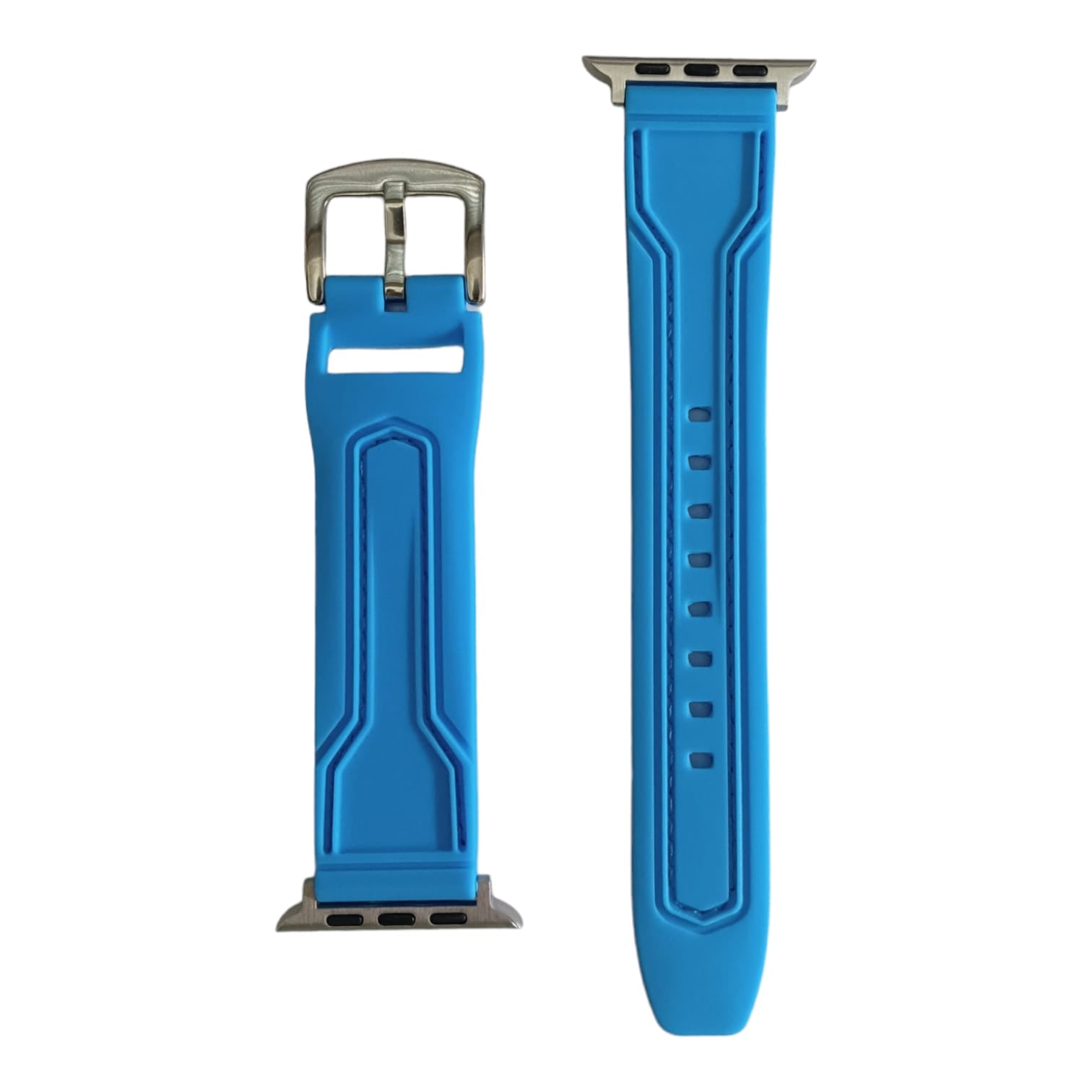 42mm-44mm-45mm-49mm Blue Stitch Silicone Strap For Smartwatch - Blue Original Product Front View - OnlineExpo.pk