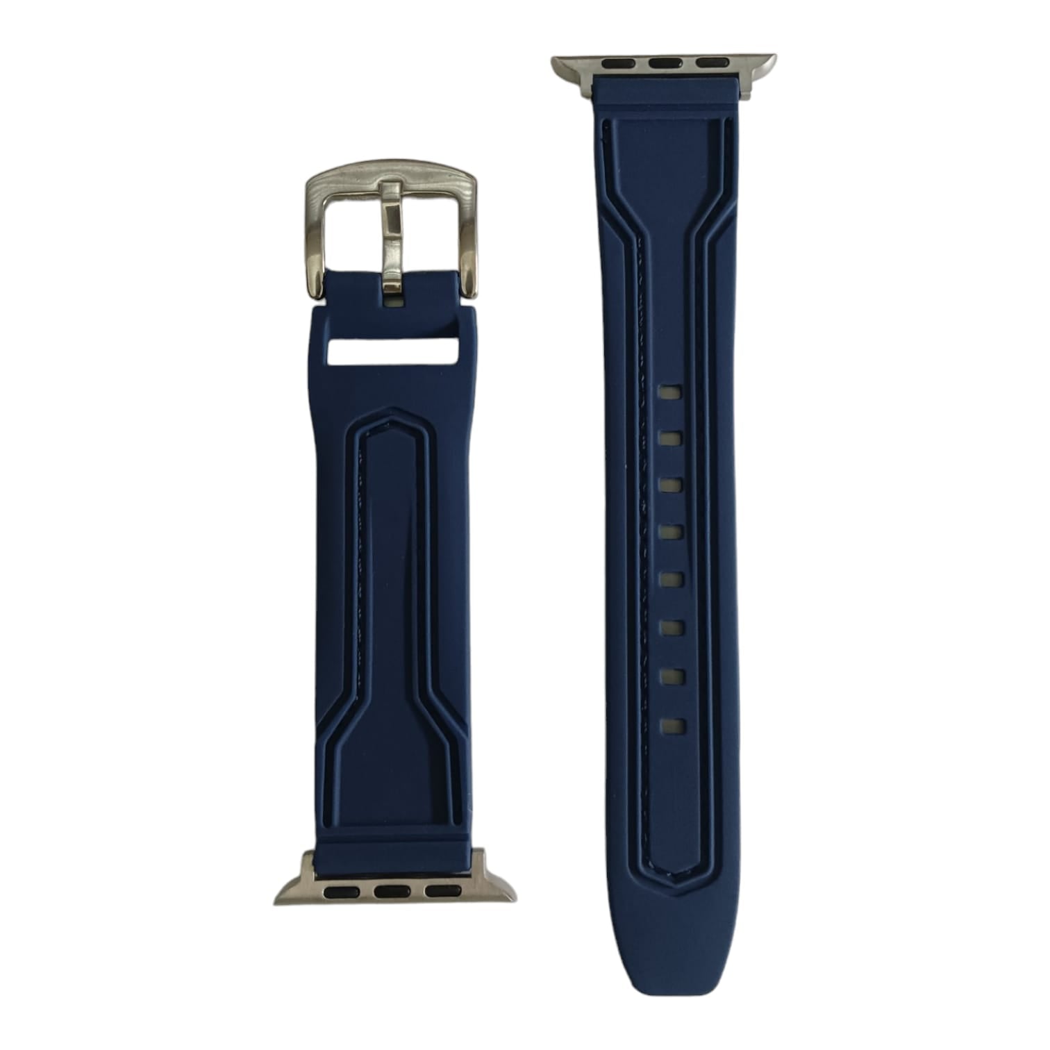 42mm-44mm-45mm-49mm Blue Stitch Silicone Strap For Smartwatch - Navy Blue Original Product Front View - OnlineExpo.pk