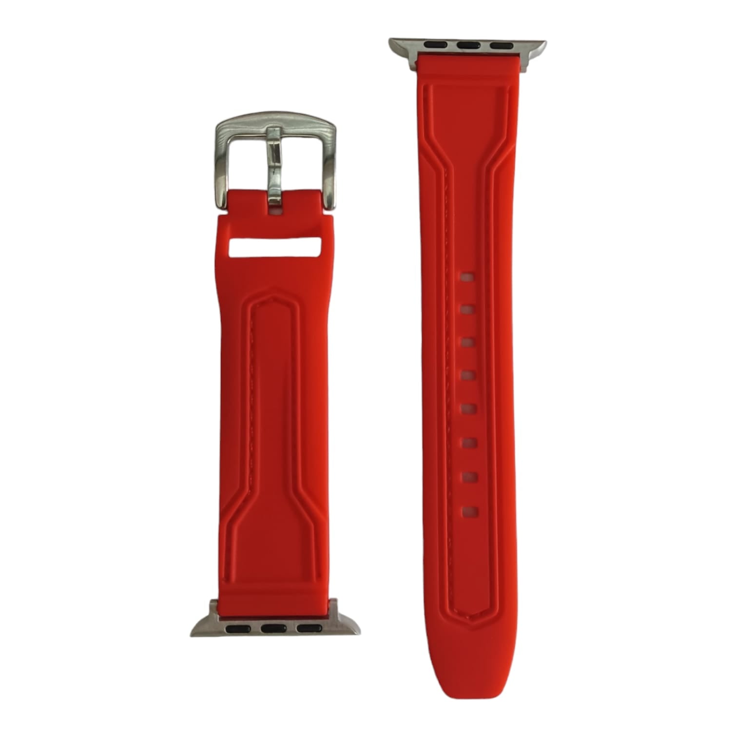 42mm-44mm-45mm-49mm Red Stitch Silicone Strap For Smartwatch - Red Original Product Front View - OnlineExpo.pk