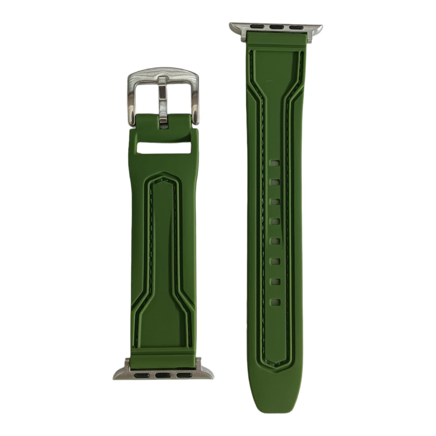 42mm-44mm-45mm-49mm Green Stitch Silicone Strap For Smartwatch - Dark Green Original Product Front View - OnlineExpo.pk