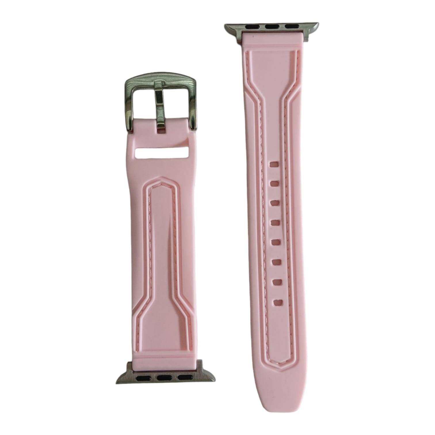 42mm-44mm-45mm-49mm Pink Stitch Silicone Strap For Smartwatch - Light Pink Original Product Front View - OnlineExpo.pk