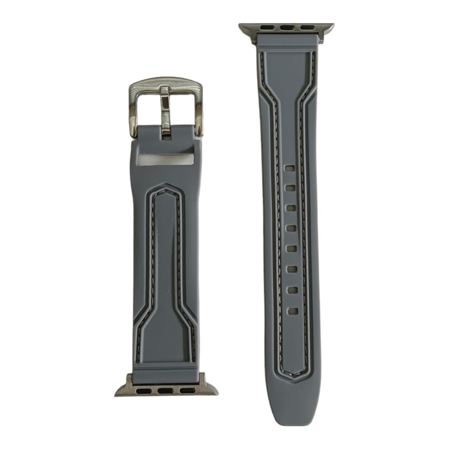 42mm-44mm-45mm-49mm Grey Stitch Silicone Strap For Smartwatch - Grey Original Product Front View - OnlineExpo.pk