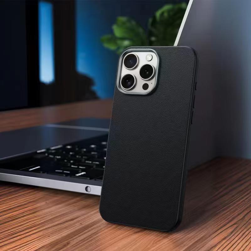 iPhone 16 Pro Max Plain & Simple PU Leather Case Black Original Product Front View - OnlineExpo.pk