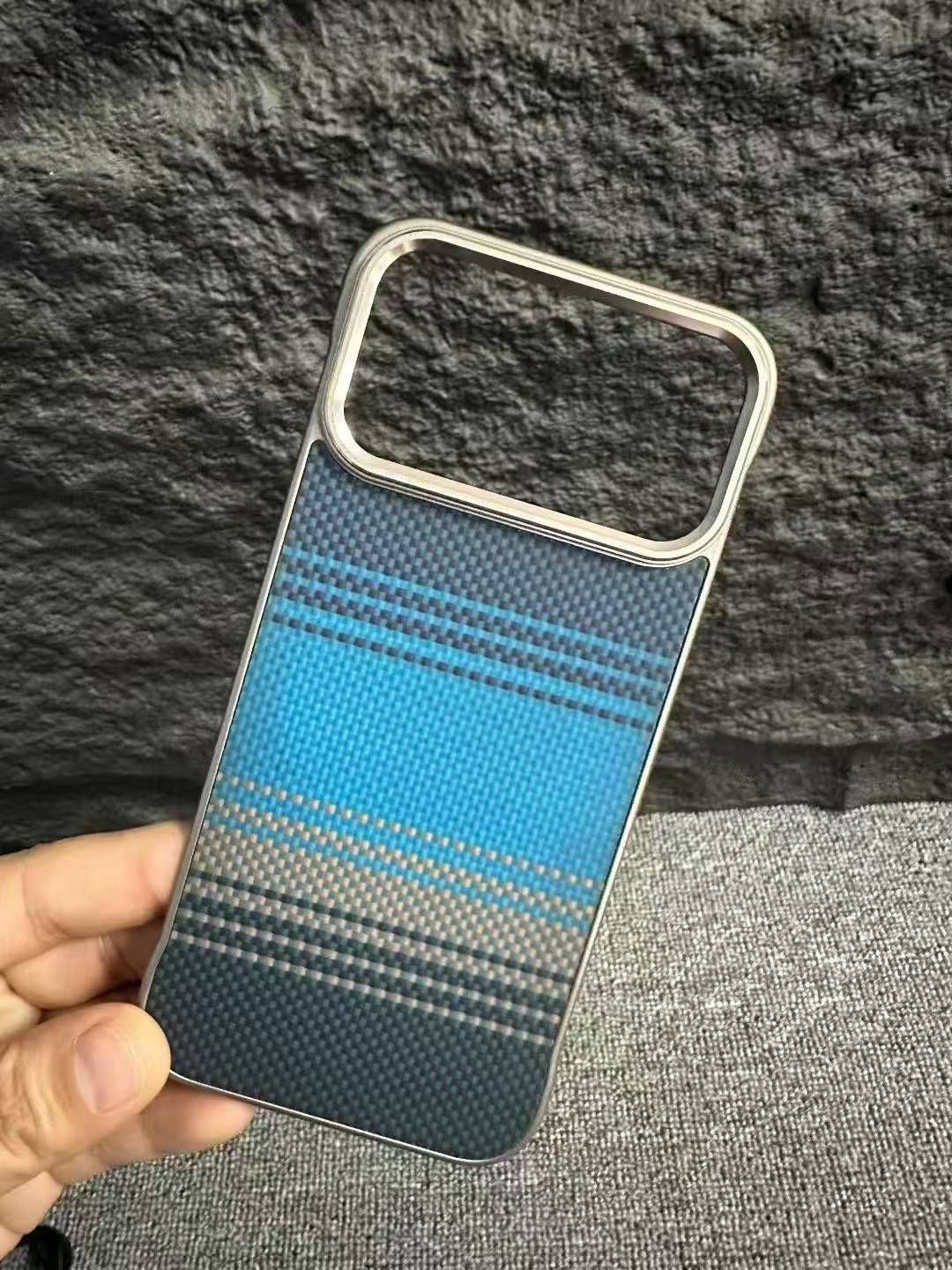iPhone 18 Pro Max Bucksuiti Pitaka Style Carbon PC Case - Multicolor Slim Protective Back Cover Blue Original Product Front