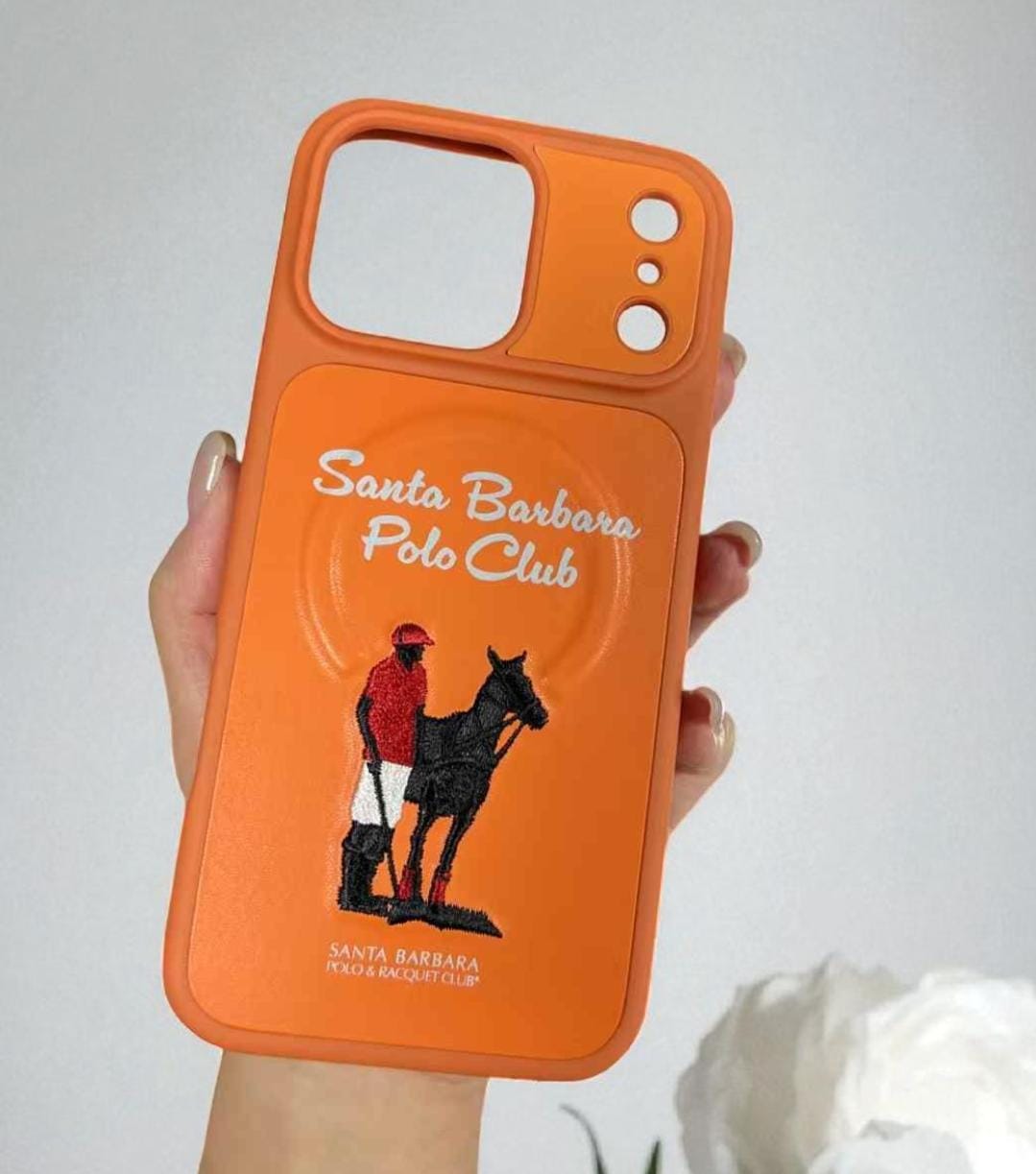 iPhone 17 Pro Max Santa Barbara Polo Leather Magsafe Case Questa Series Orange Original Product Front View - OnlineExpo.pk
