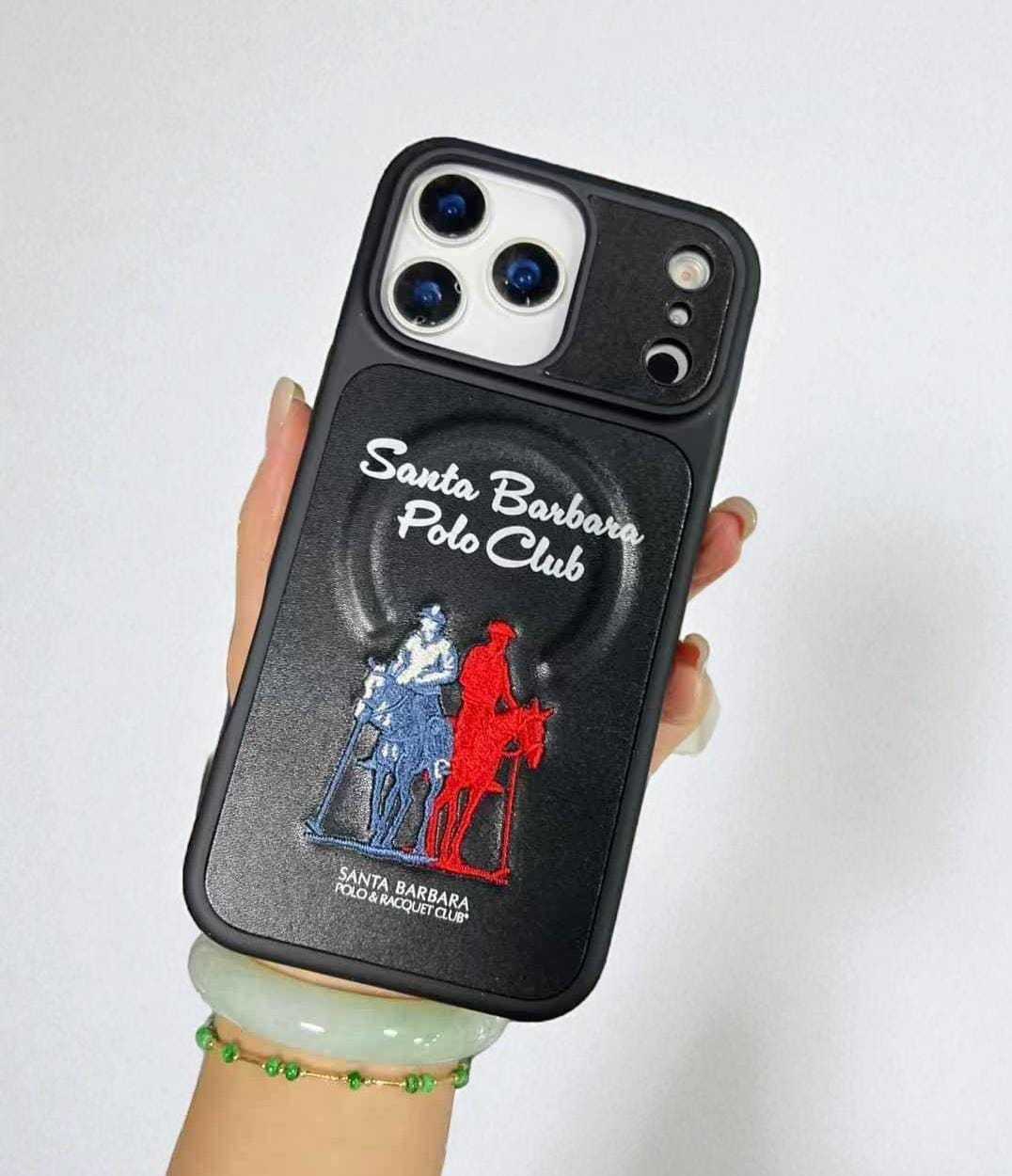 iPhone 18 Pro Max Santa Barbara Polo Leather Magsafe Case Questa Series Black Original Product Front View - OnlineExpo.pk