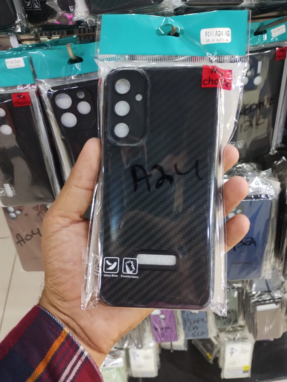 Carbon Fibre texture Phone cover for Samsung A24 Original Product Front View - OnlineExpo.pk