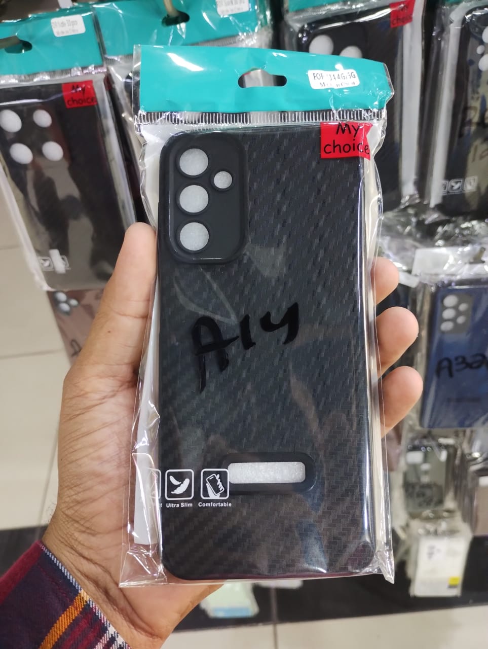 Carbon Fibre texture Phone cover for Samsung Galaxy A14 Original Product Front View - OnlineExpo.pk