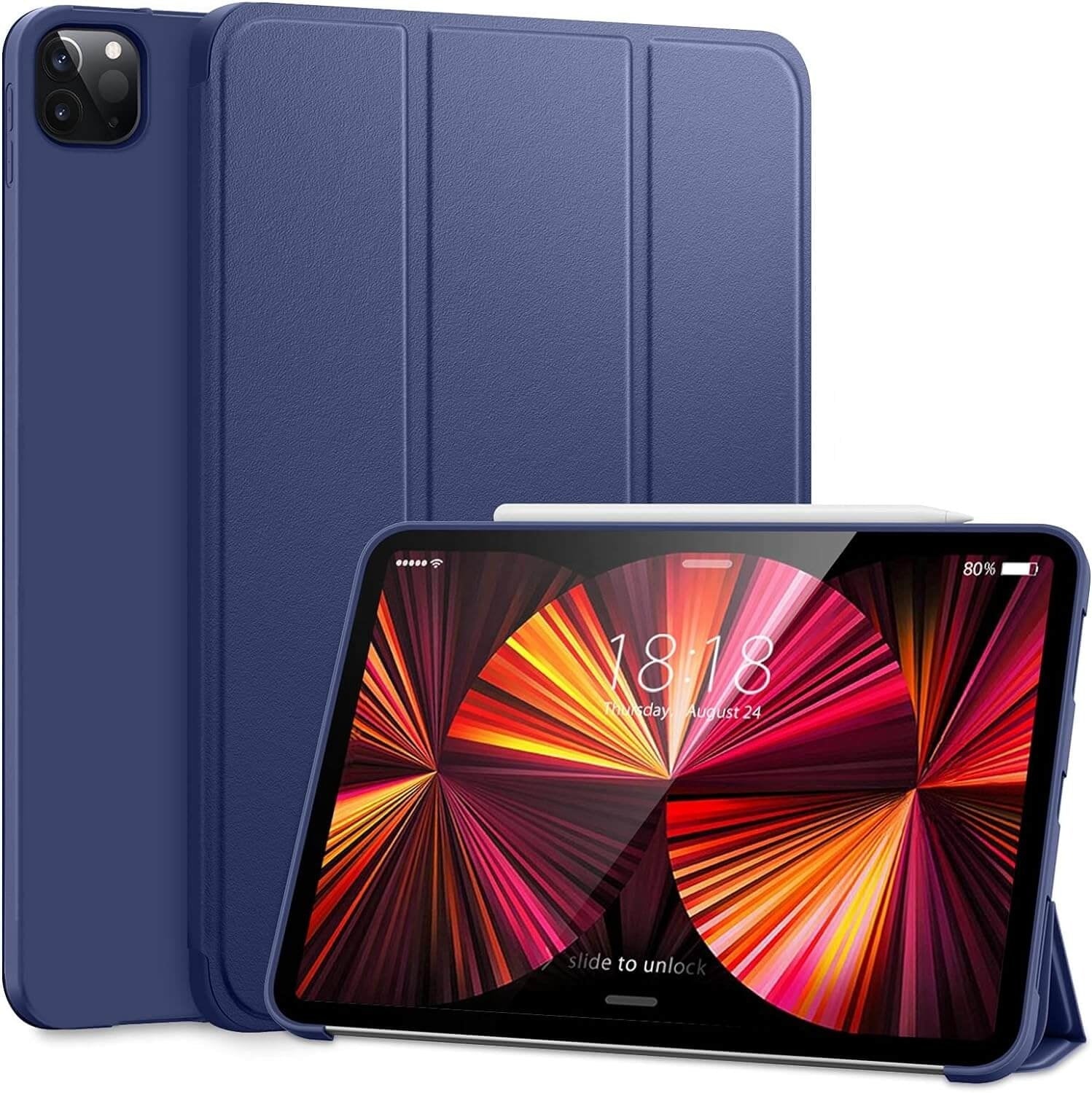 Tri Fold Book cover for iPad Pro 11 Inch 2024 M4 Chip smart case book cover with Pen Holder View 3 - OnlineExpo.pk
