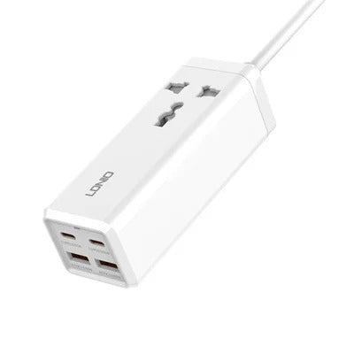 LDNIO SC1418 65W Multifunction Power Strip - White Original Product Front View - OnlineExpo.pk