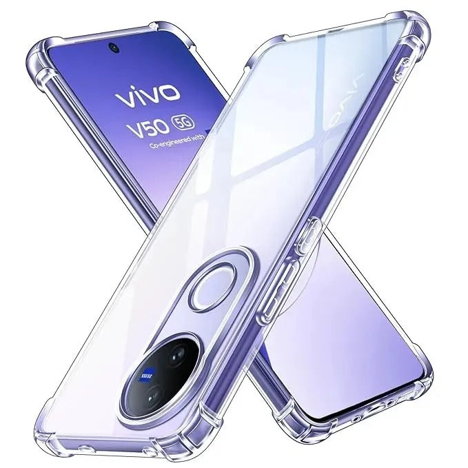 Bumper Back cover VIVO V50 Transparent with Camera protection soft jelly material Original Product Front View - OnlineExpo.pk
