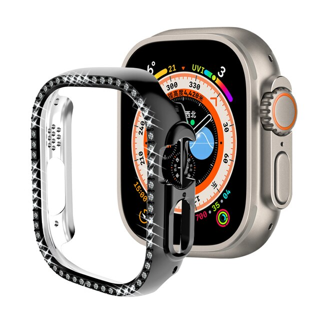 49mm Ultra / Ultra 2 Bling Diamond Case Hard PC Frame Bumper for iWatch Ultra Protective Cover - Black Original Product