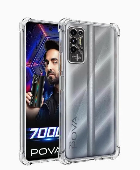 Bumper Back cover TECNO POVA 2 Transparent with Camera protection soft jelly material Original Product Front View
