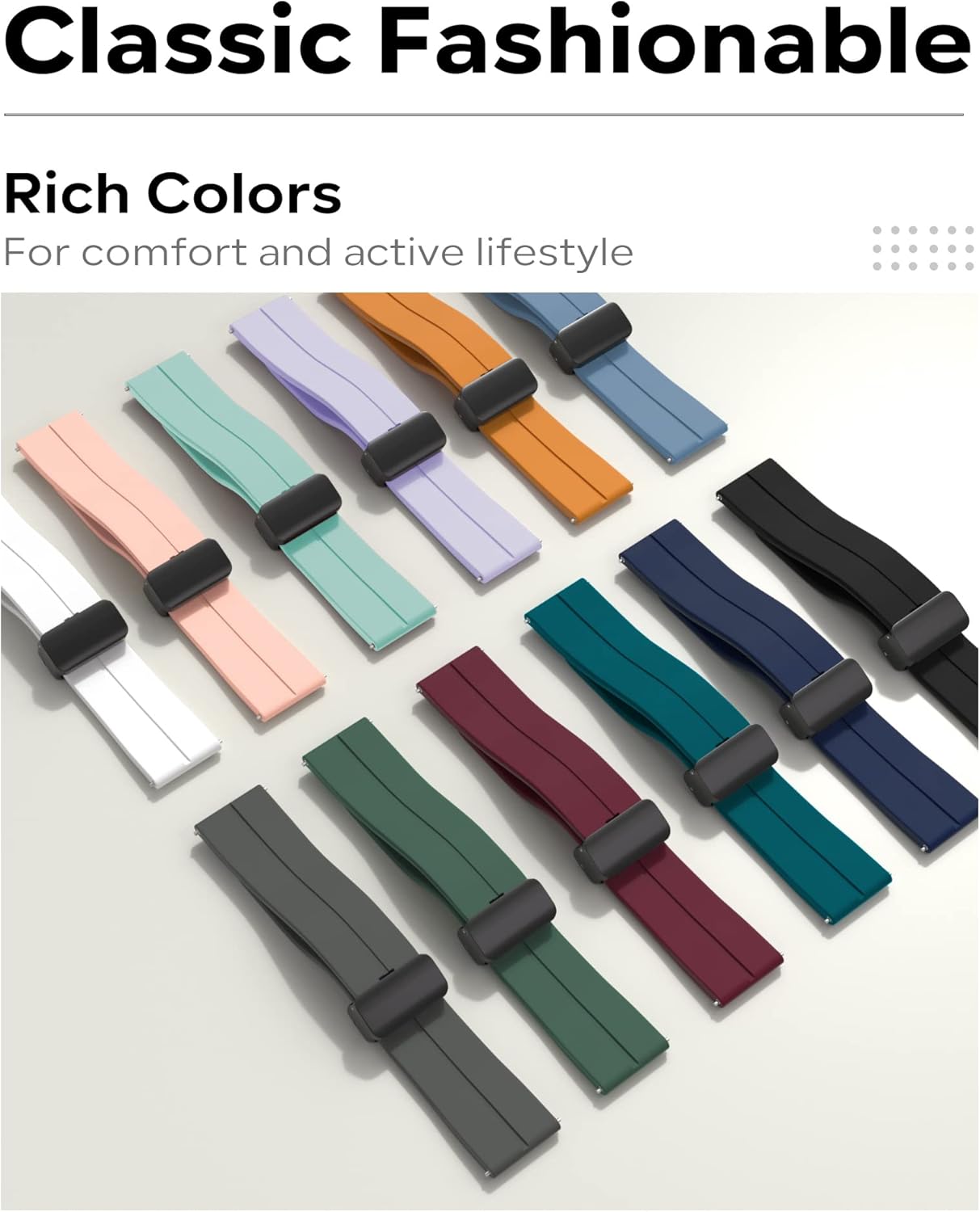 22mm Magnetic D-Buckle Silicone Watch Strap Universal strap Original Product Front View - OnlineExpo.pk
