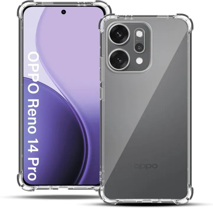 Bumper Back cover RENO 14 PRO Transparent with Camera protection soft jelly material Original Product Front View