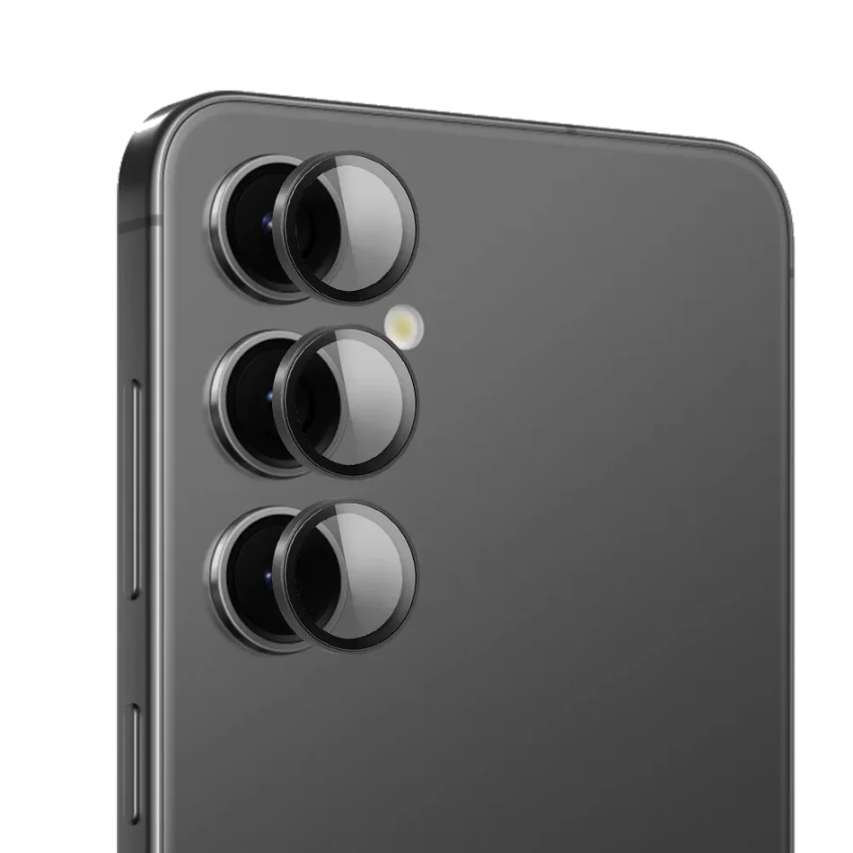 3D Back Camera Lens Protector for S24 FE Black Silver Original Product Front View - OnlineExpo.pk