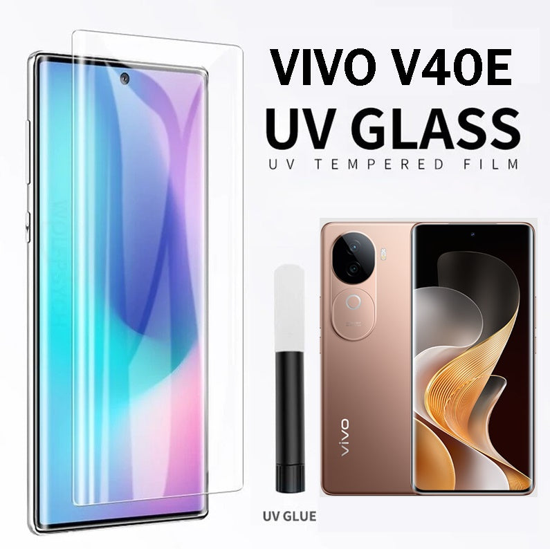 Uv Screen Protector for Vivo V40e Tempered Glass with Glue , UV Curve Glass Original Product Front View - OnlineExpo.pk