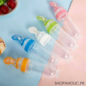 Baby Silicon Spoon Feeder With Bottle, Spoon Squeeze Bottle Feeder Baby Feeding Cereal Rice With Dispensing Feeder Food Dispensing Spoon Toddler View 2 - OnlineExpo.pk