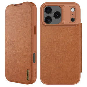 Nillkin Qin Pro Leather Flip Case for iPhone 17 Pro Max | Brown & Black Original Product Front View - OnlineExpo.pk
