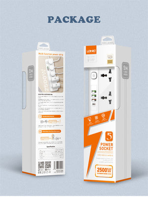 LDNIO SC5415 Multi Function Power Strip 5 Power Sockets +1PD 20W+1QC 18W+2 AUTO-ID Extension Board Original Product Front View - OnlineExpo.pk