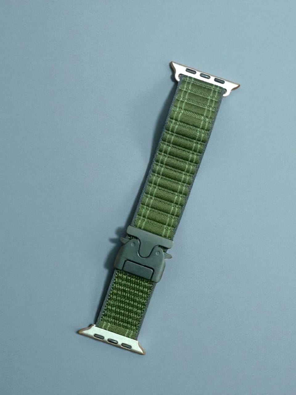 42mm-44mm-45mm-49mm Apple Watch Series 11 Fabric Loop Band Green with Black Connector & Parachute Lock Buckle Original