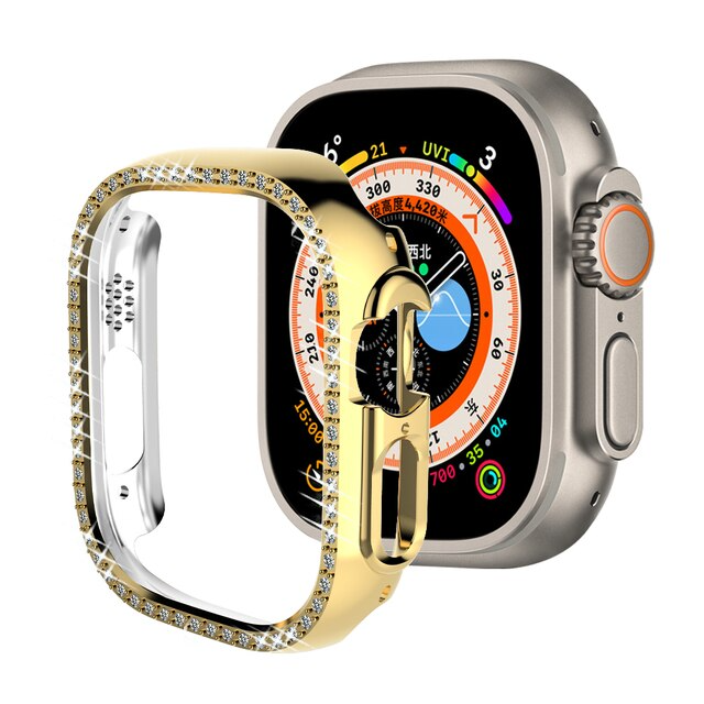 49mm Ultra / Ultra 2 Bling Diamond Case Hard PC Frame Bumper for iWatch Ultra Protective Cover - Gold Original Product Front